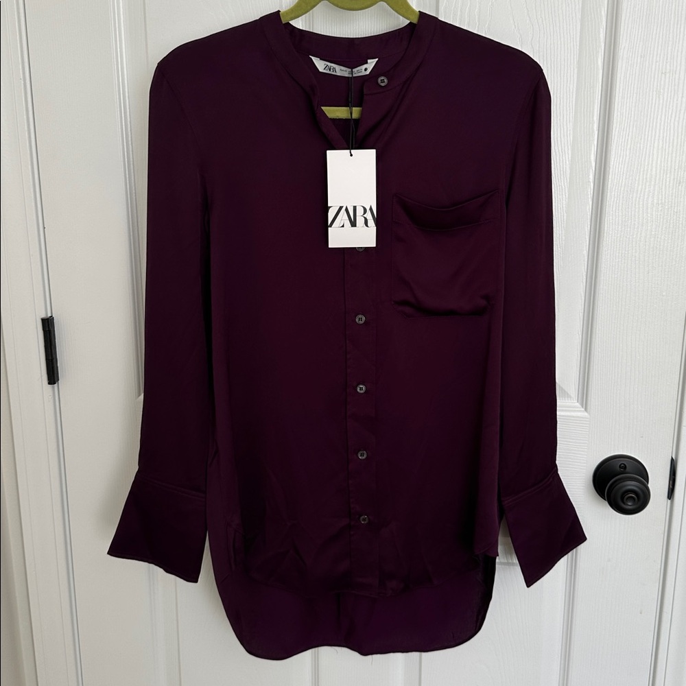 Zara Deep Purple Long Sleeve Shirt Eggplant Burgandy